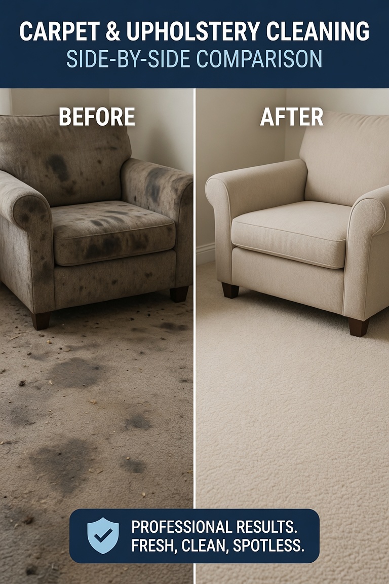 Sofa & carpet edge clean before and after — RCA Upholstery and Carpet Cleaning