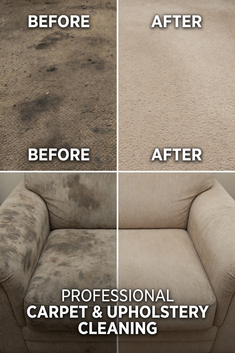 Sofa and carpet before and after stain removal — RCA Upholstery and Carpet Cleaning